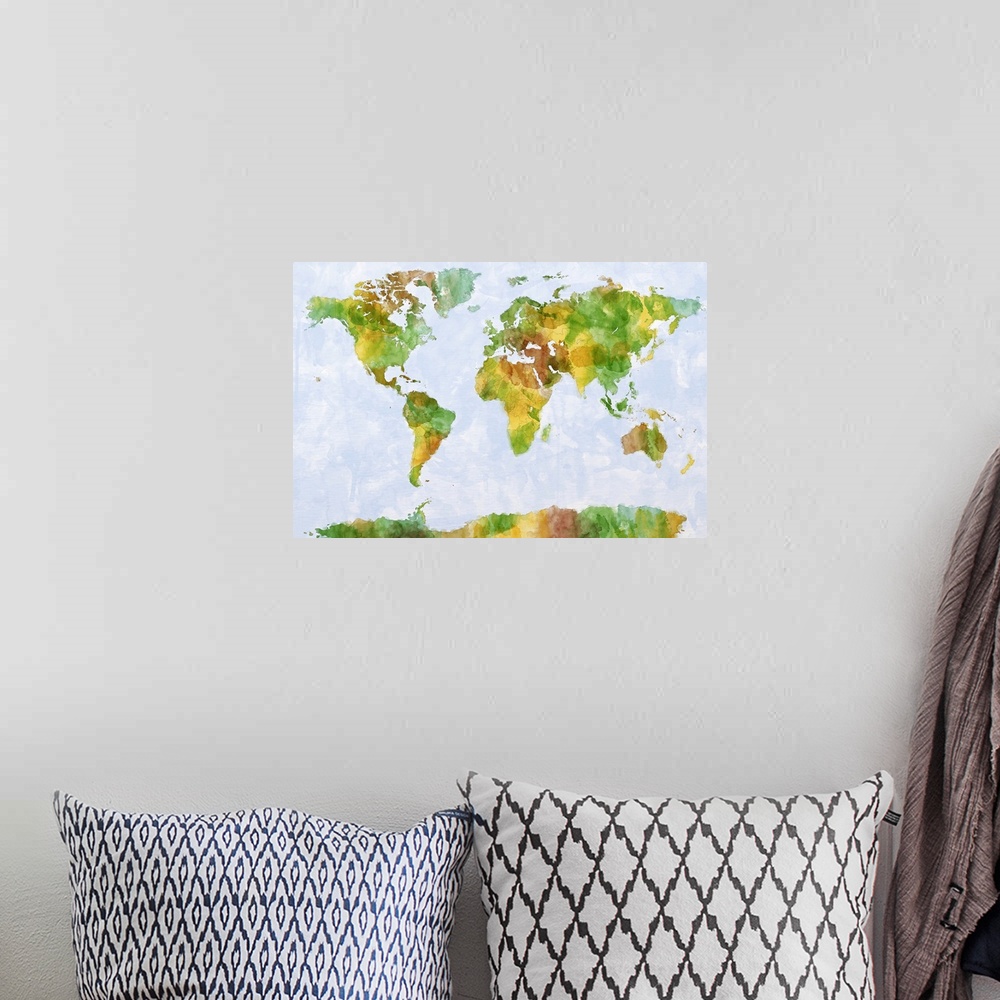 A bohemian room featuring Paint map of the world - green