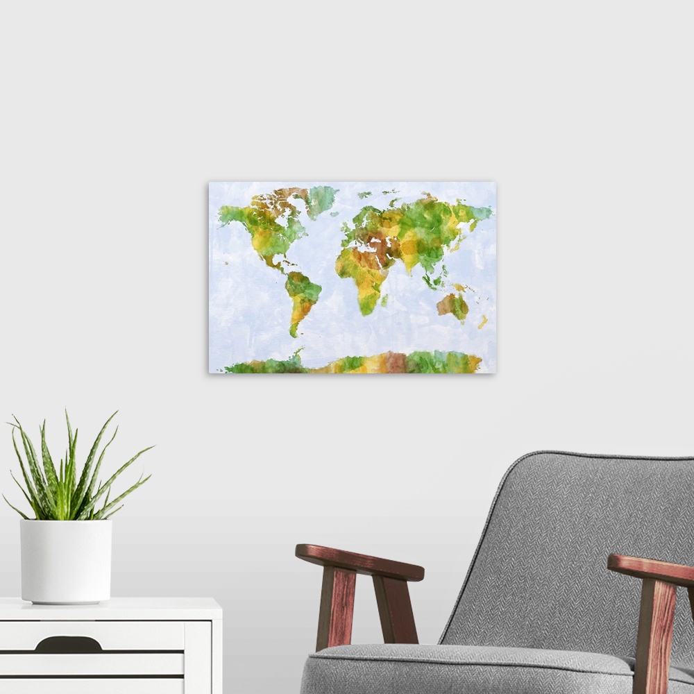 A modern room featuring Paint map of the world - green