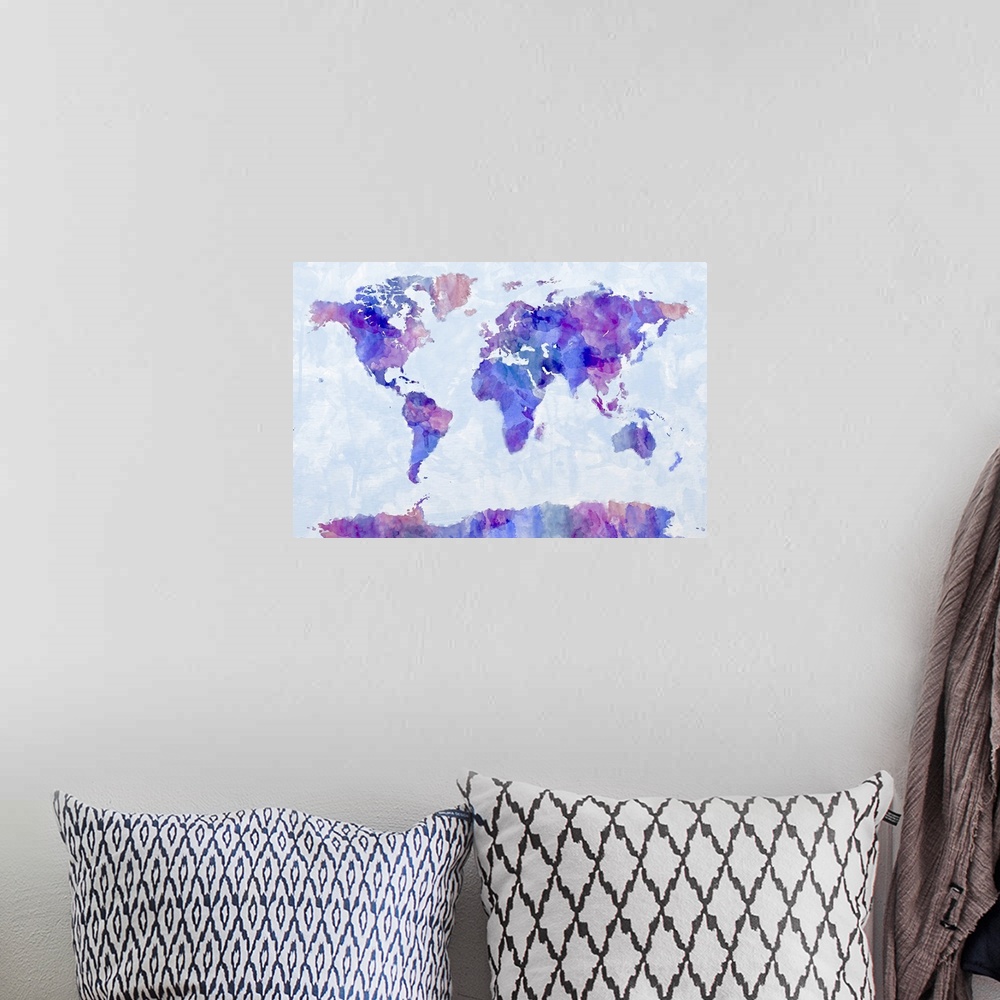 A bohemian room featuring Paint map of the world - purple