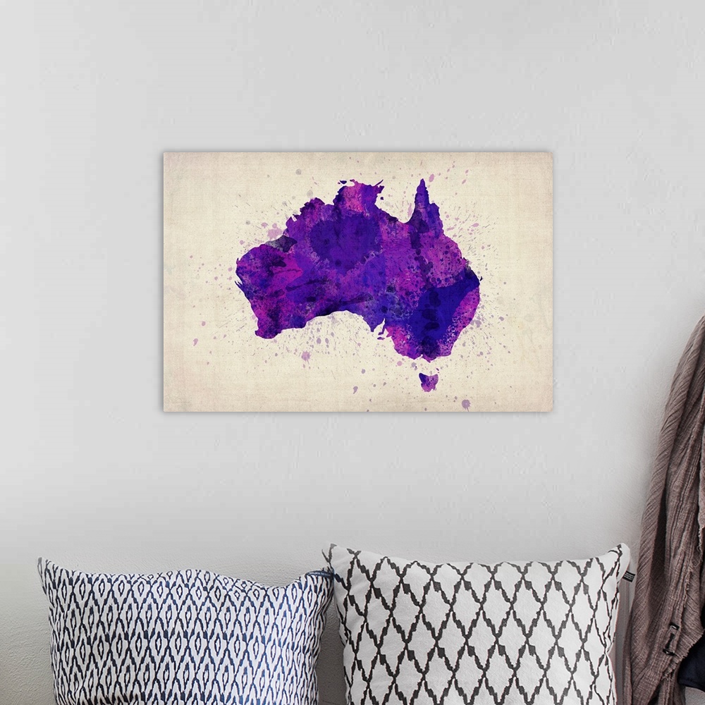 A bohemian room featuring Paint splatter map of Australia - Purple