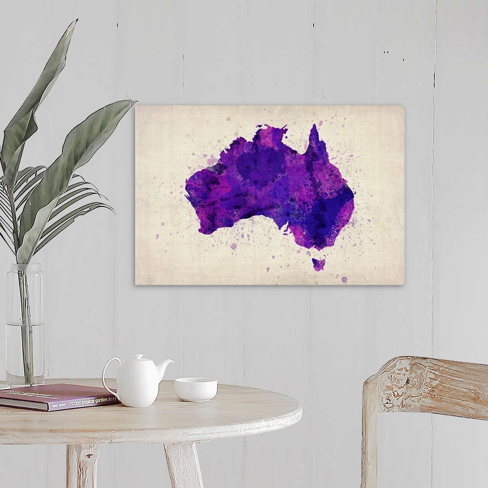A farmhouse room featuring Paint splatter map of Australia - Purple