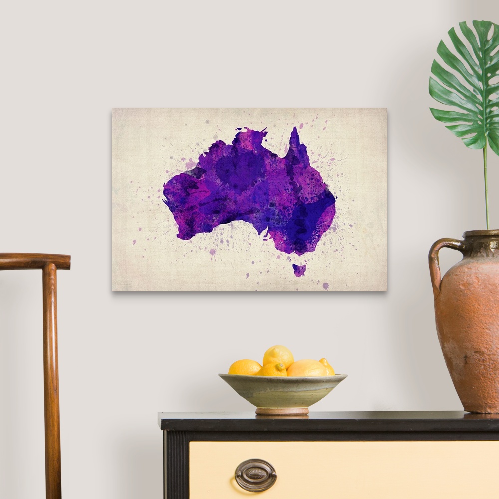 A traditional room featuring Paint splatter map of Australia - Purple