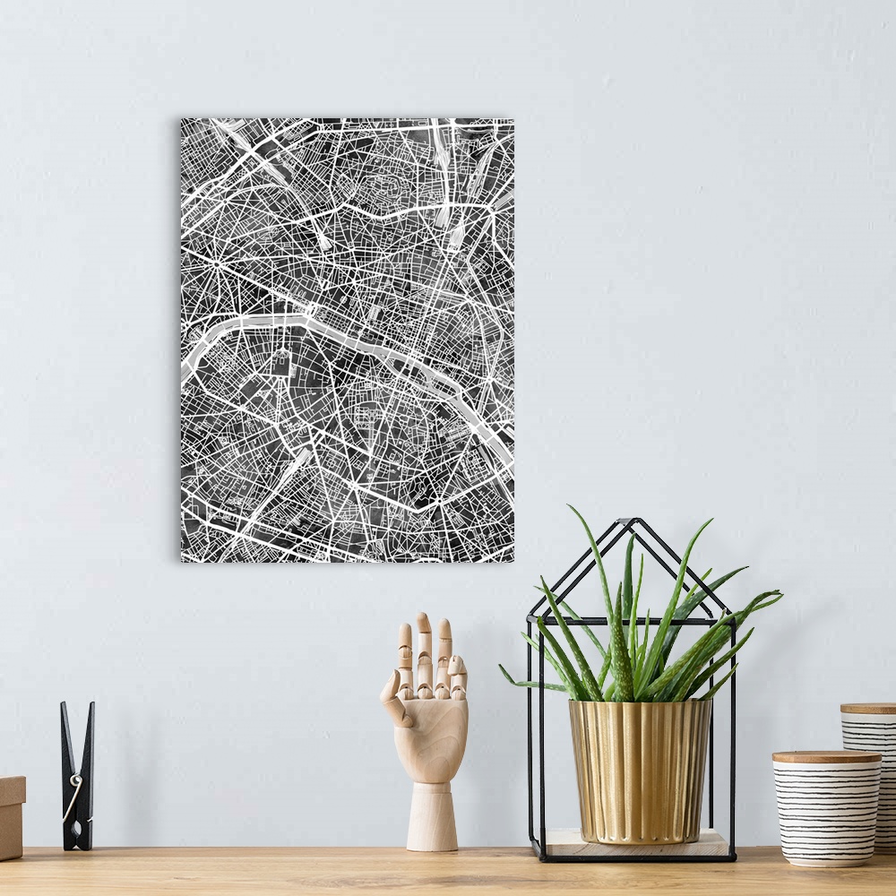 A bohemian room featuring Watercolor street map of Paris, France.