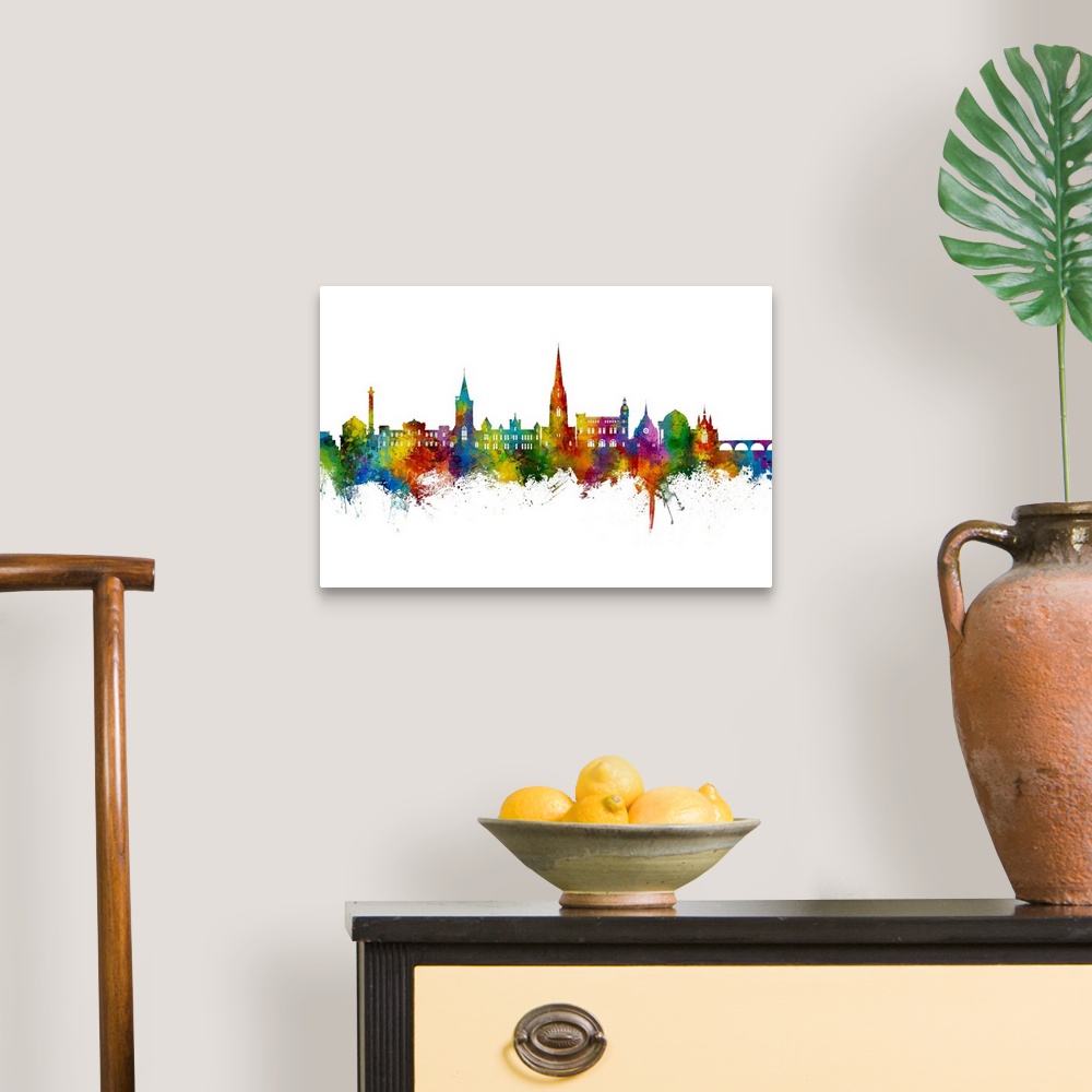 A traditional room featuring Watercolor art print of the skyline of Perth, Scotland, United Kingdom