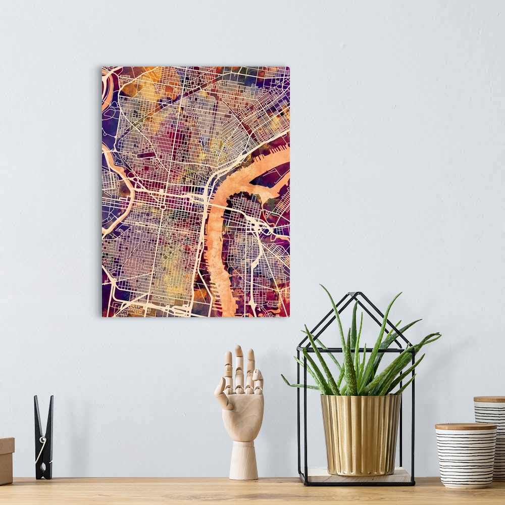 A bohemian room featuring Contemporary colorful city street map of Philadelphia.