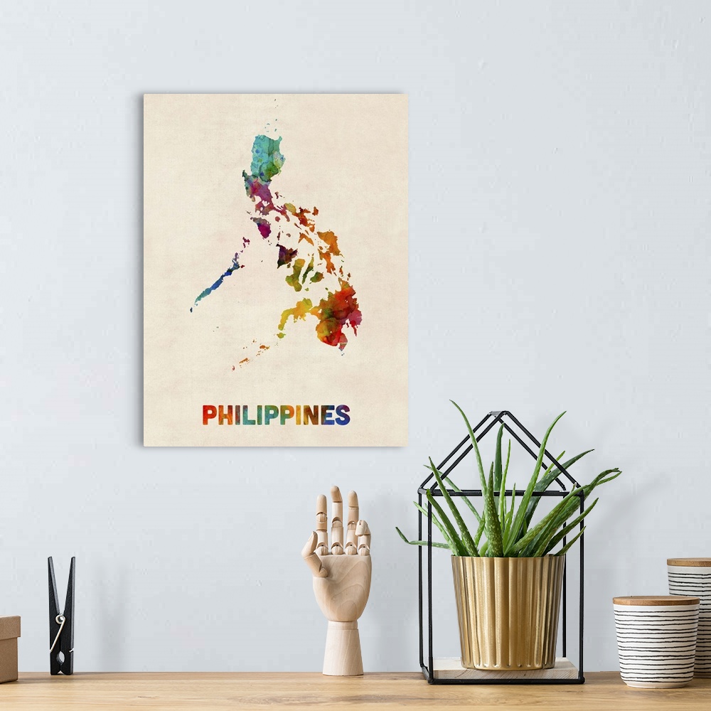 A bohemian room featuring Contemporary watercolor map of the Philippines.