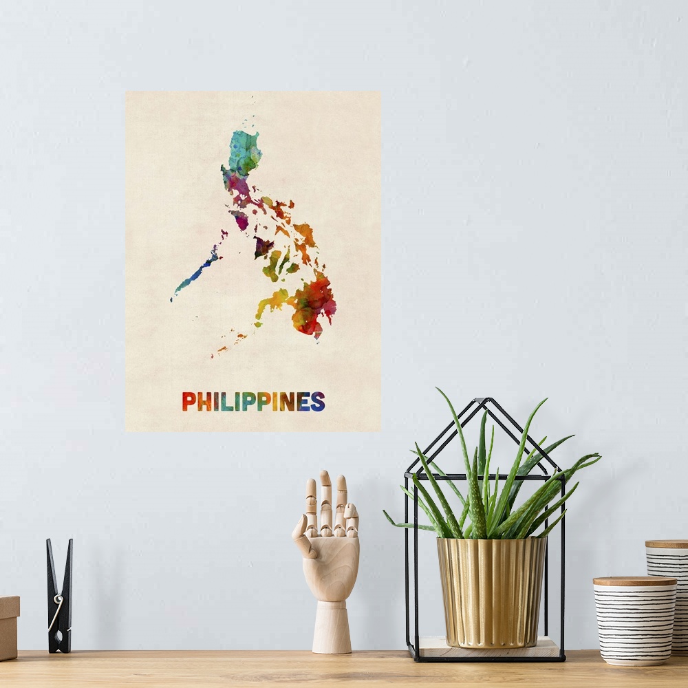 A bohemian room featuring Contemporary watercolor map of the Philippines.