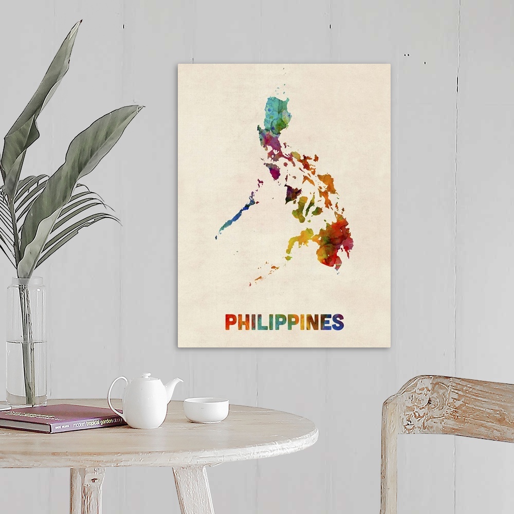 A farmhouse room featuring Contemporary watercolor map of the Philippines.
