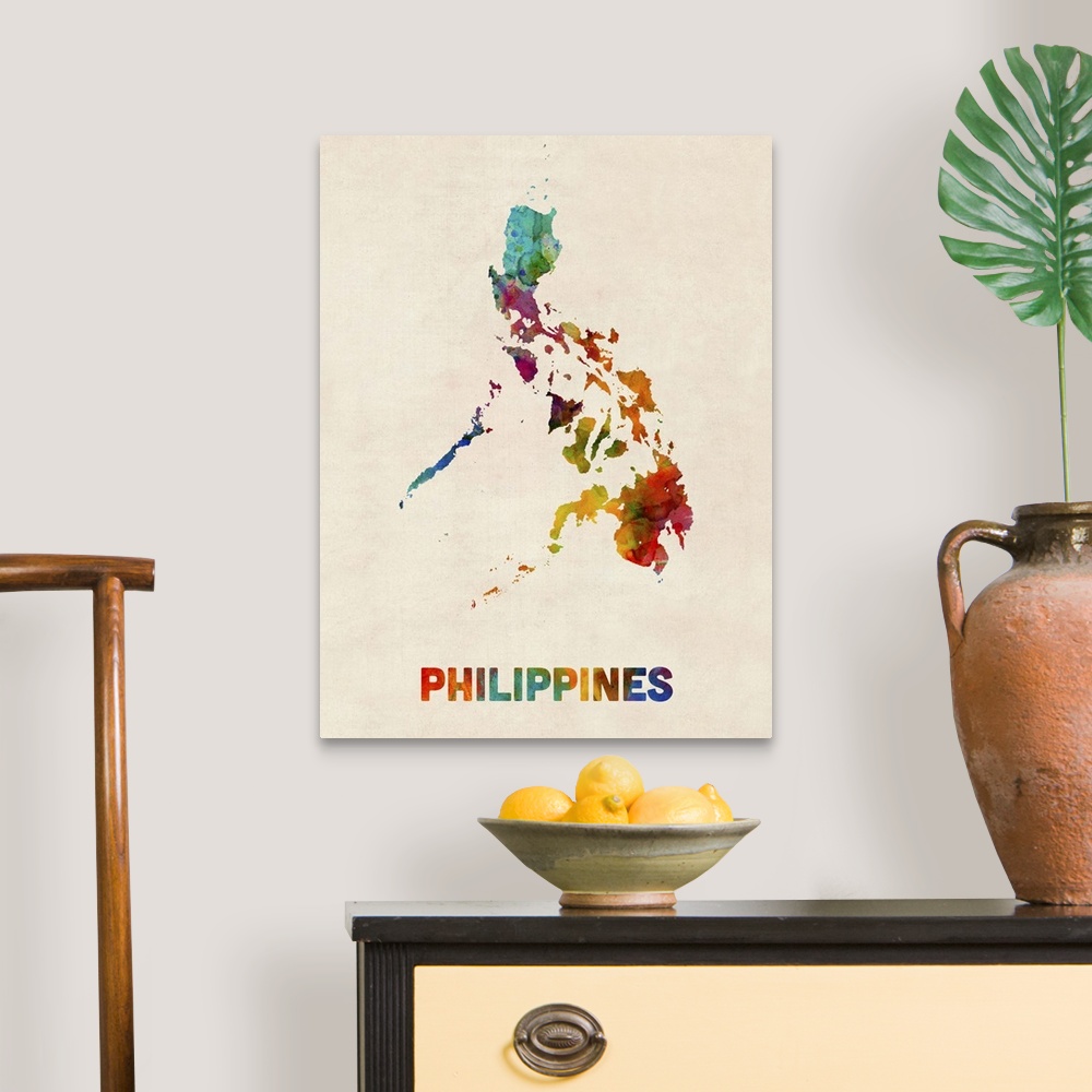 A traditional room featuring Contemporary watercolor map of the Philippines.