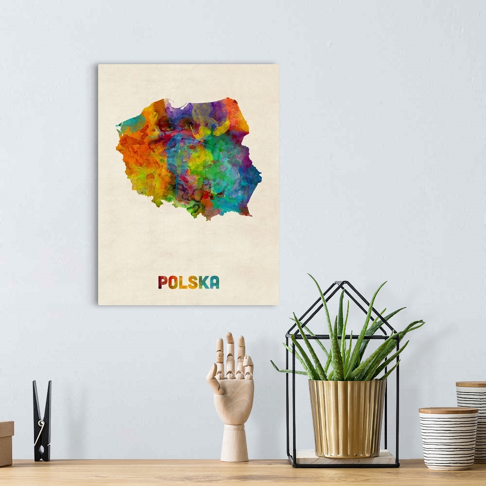 A bohemian room featuring A watercolor map of Poland.