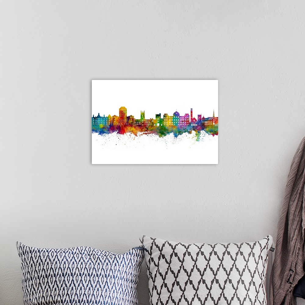 A bohemian room featuring Watercolor art print of the skyline of Poughkeepsie, New York