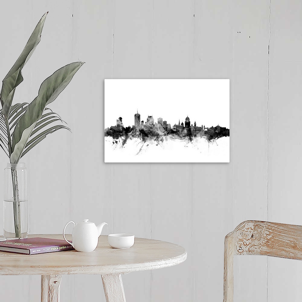 A farmhouse room featuring Watercolor art print of the skyline of Quebec, Canada