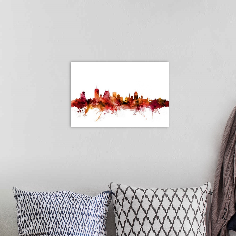 A bohemian room featuring Watercolor art print of the skyline of Quebec, Canada.