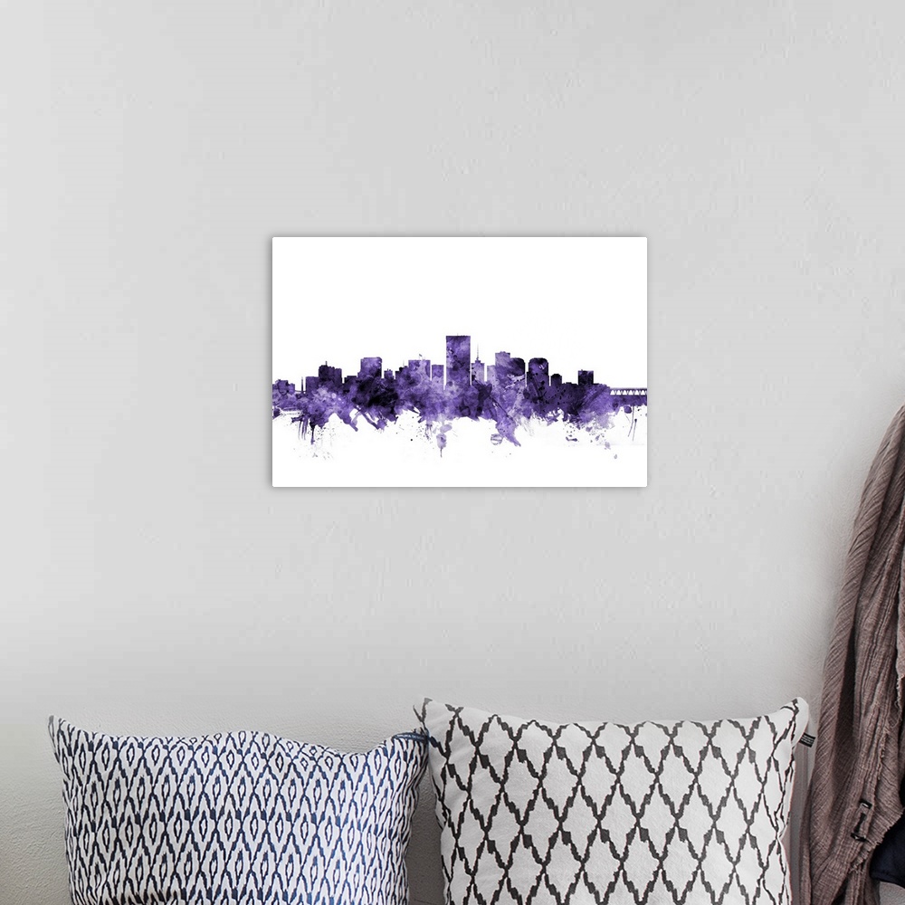 A bohemian room featuring Watercolor art print of the skyline of Richmond, Virginia, United States