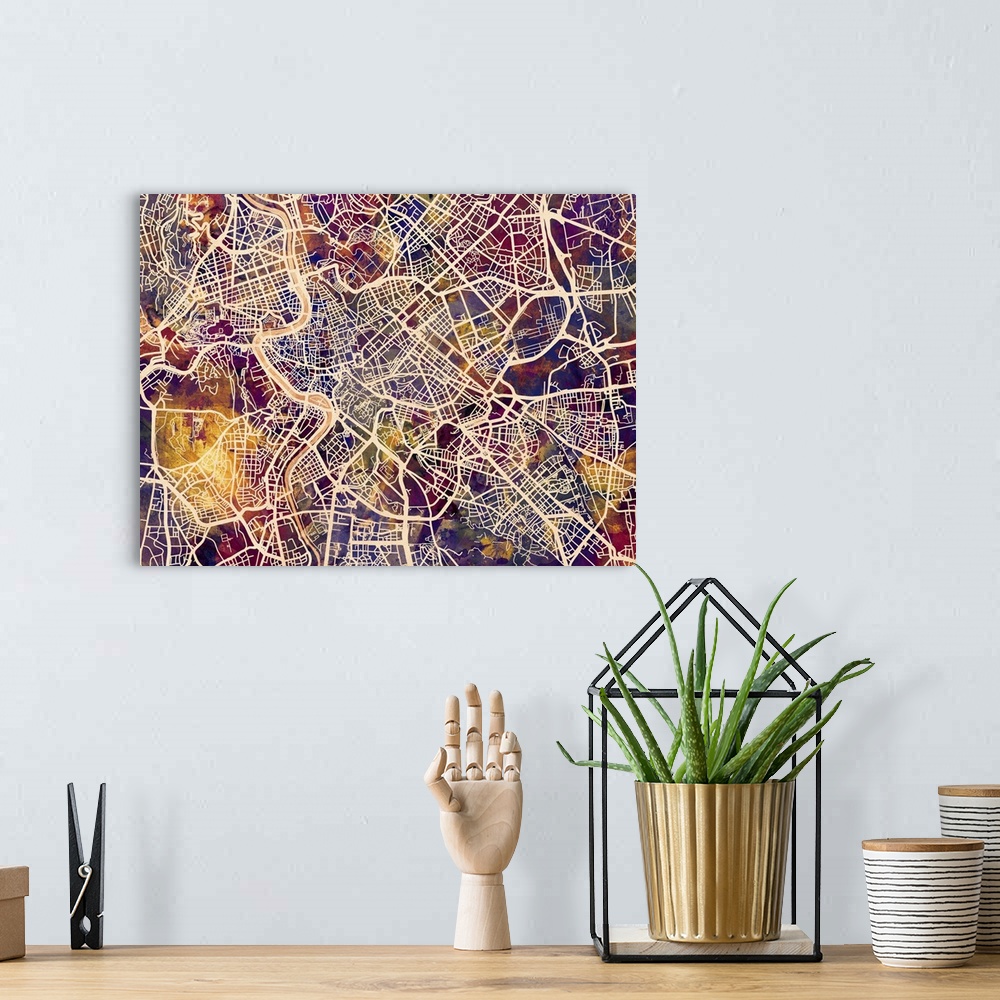 A bohemian room featuring Contemporary colorful city street map of Rome.