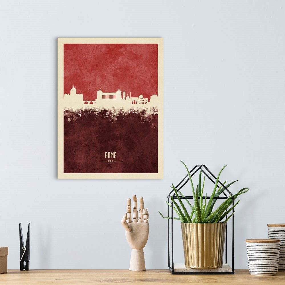 A bohemian room featuring Watercolor art print of the skyline of Rome, Italy