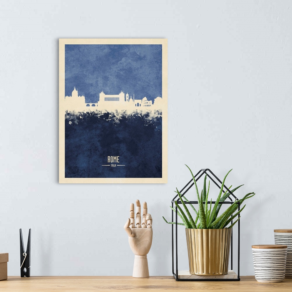 A bohemian room featuring Watercolor art print of the skyline of Rome, Italy