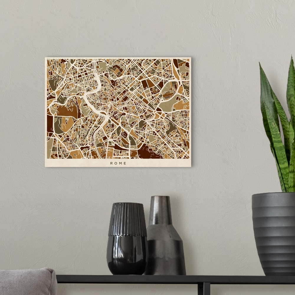 A modern room featuring Rome Italy Street Map
