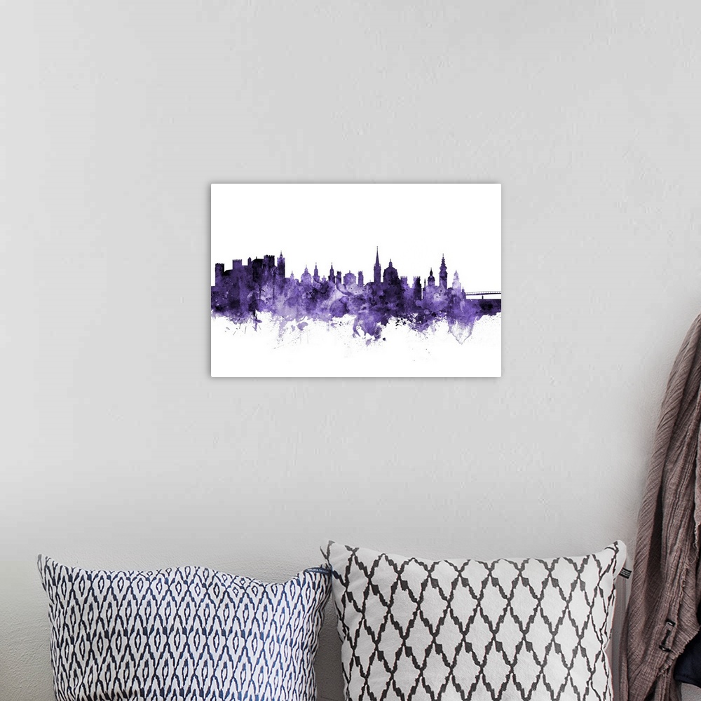 A bohemian room featuring Watercolor art print of the skyline of Salzburg, Austria