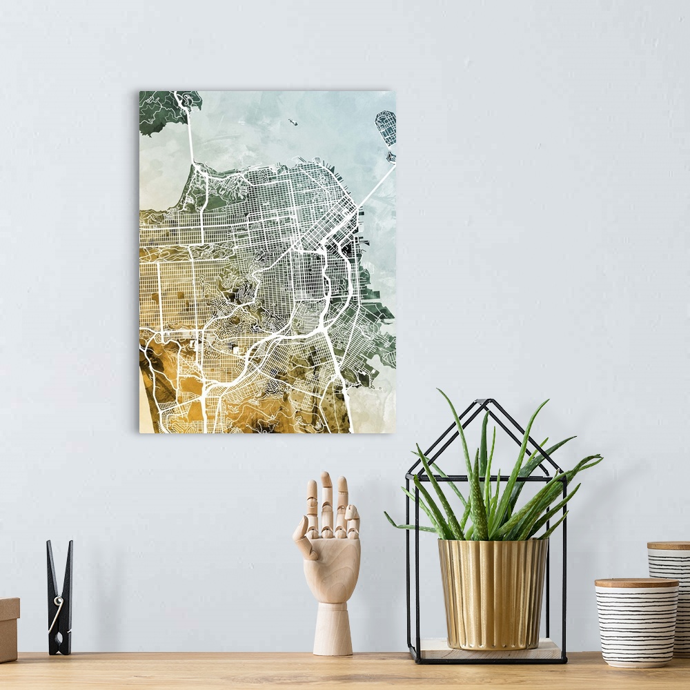 A bohemian room featuring A street map of San Francisco, California, United States