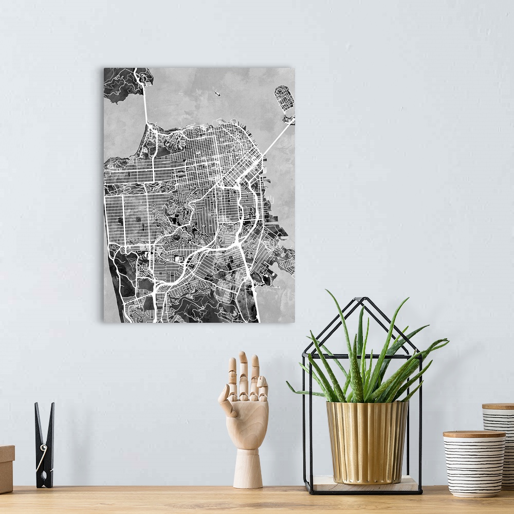 A bohemian room featuring A street map of San Francisco, California, United States.