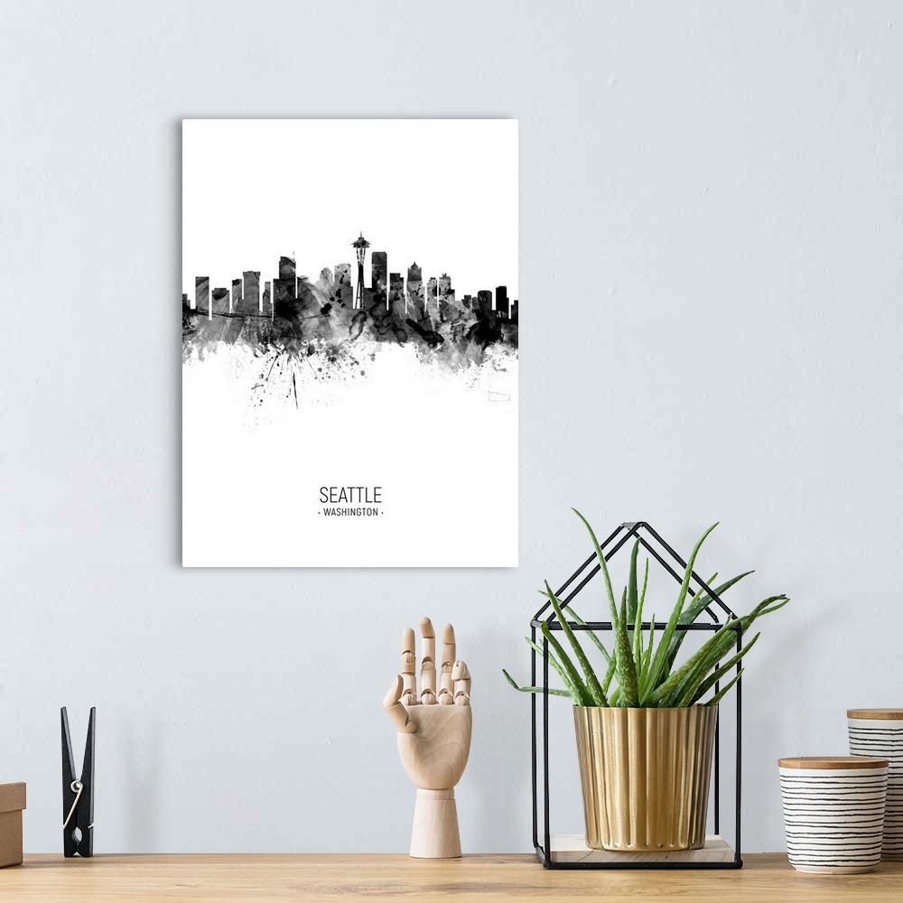 A bohemian room featuring Watercolor art print of the skyline of Seattle, Washington, United States