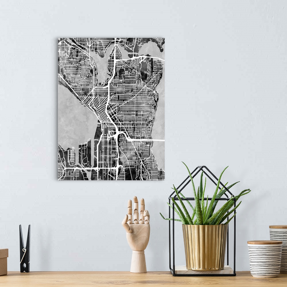 A bohemian room featuring Watercolor street map of Seattle, Washington, United States