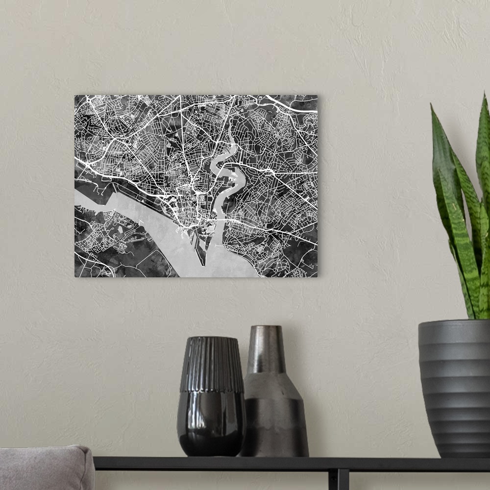 A modern room featuring Street map of Southampton, England