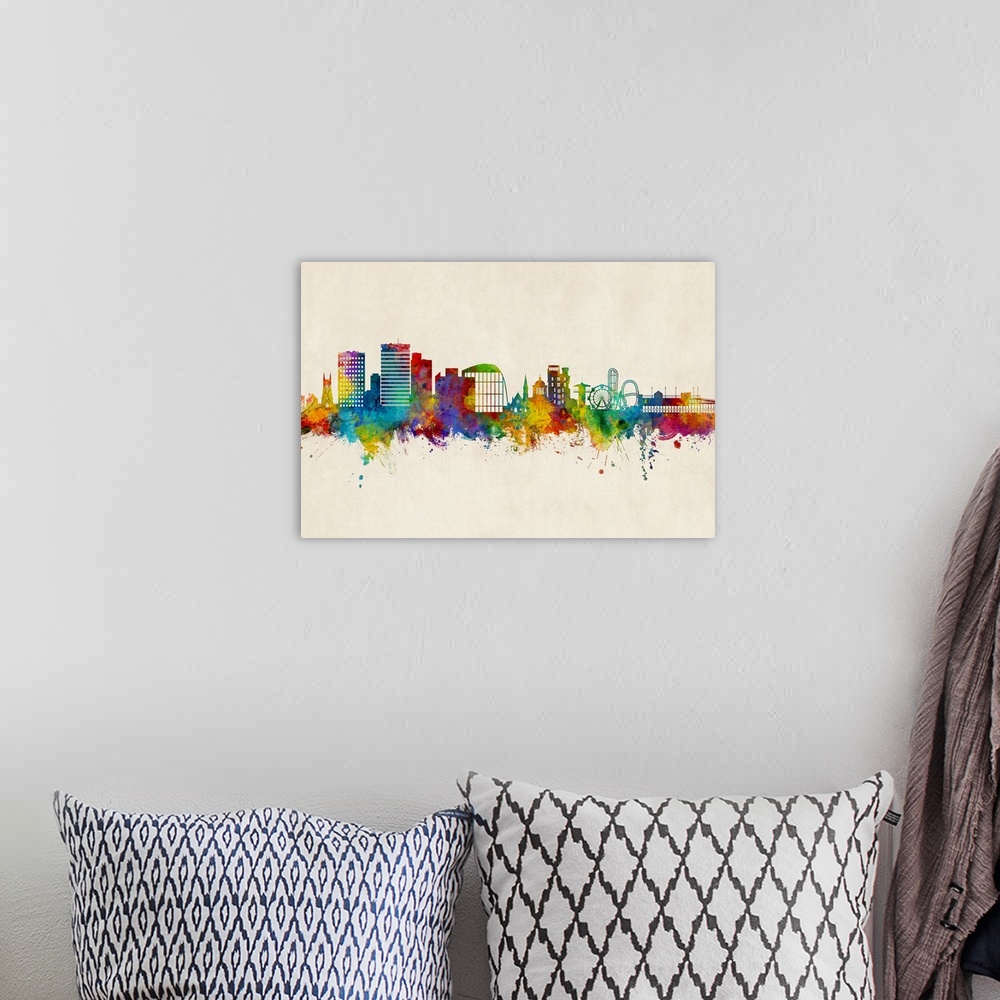 A bohemian room featuring Watercolor art print of the skyline of Southend-on-Sea, England, United Kingdom
