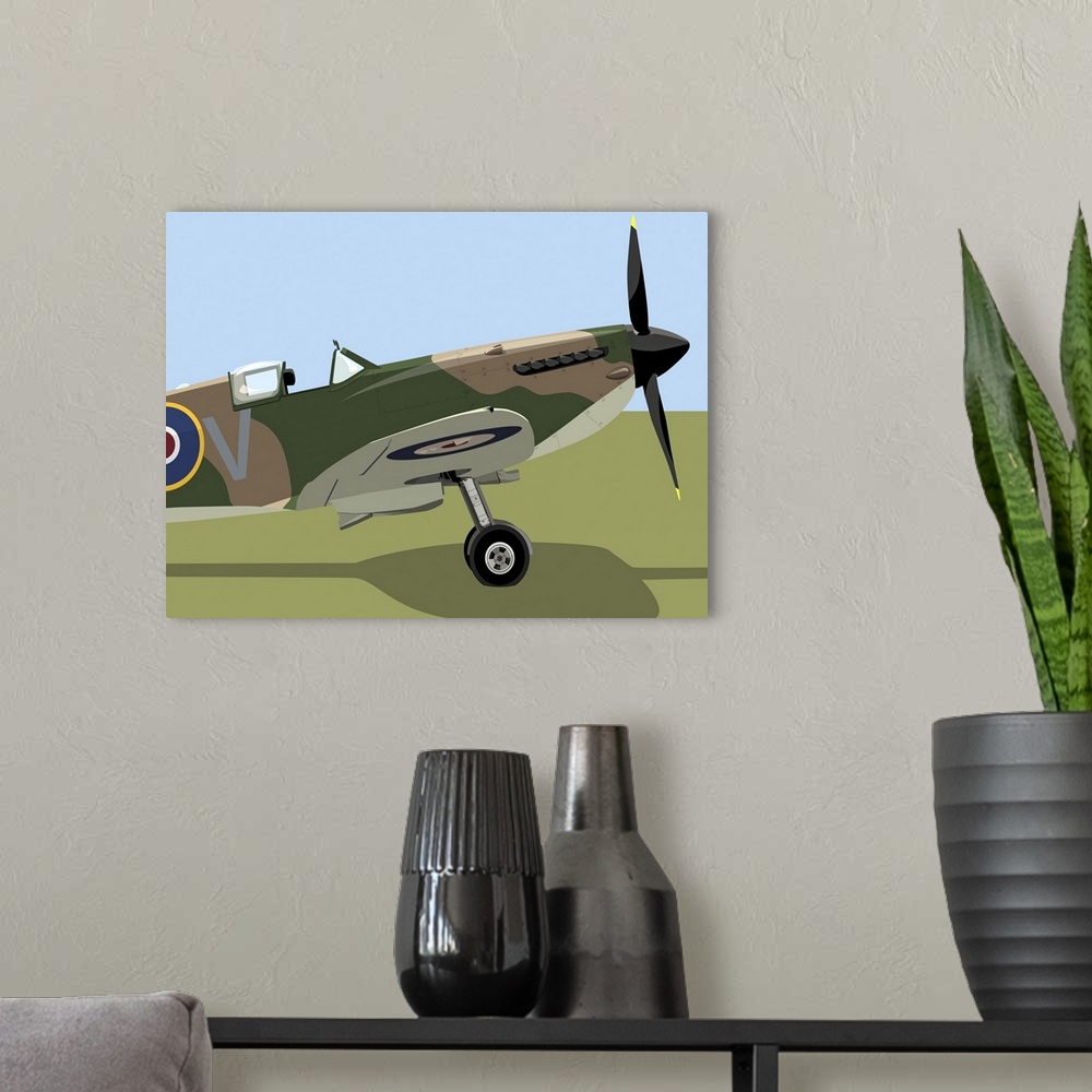 A modern room featuring Spitfire WWII (WW2, World War 2) Fighter Aircraft, one of the many airplanes that protected the s...