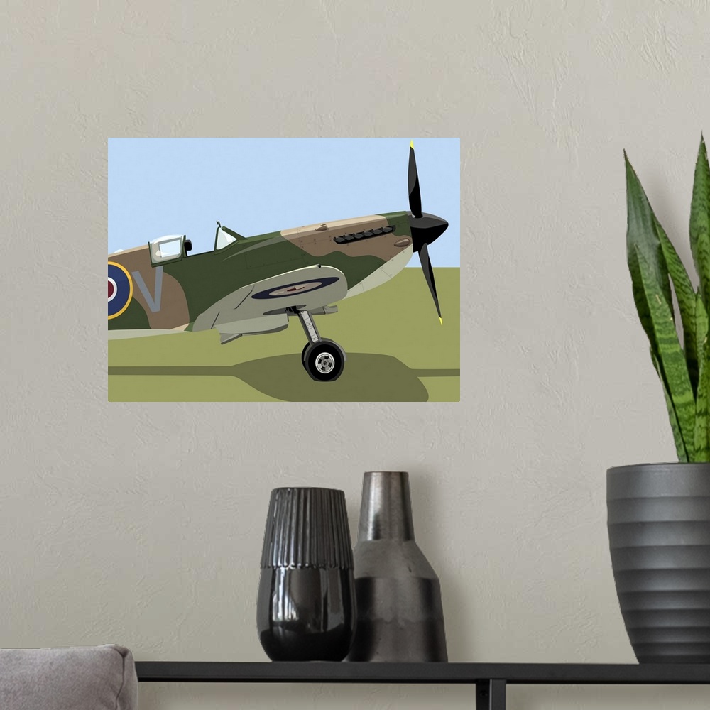 A modern room featuring Spitfire WWII (WW2, World War 2) Fighter Aircraft, one of the many airplanes that protected the s...