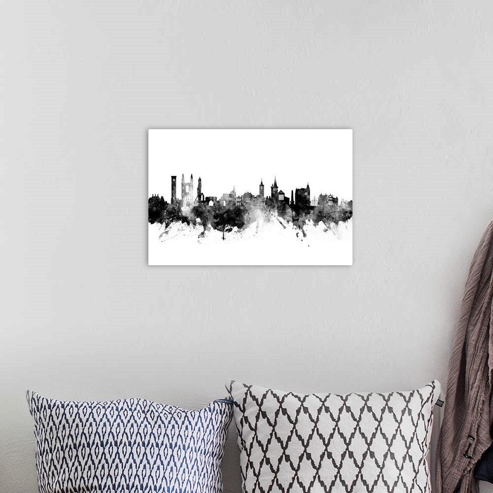 A bohemian room featuring Watercolor art print of the skyline of St Andrews, Scotland, United Kingdom.