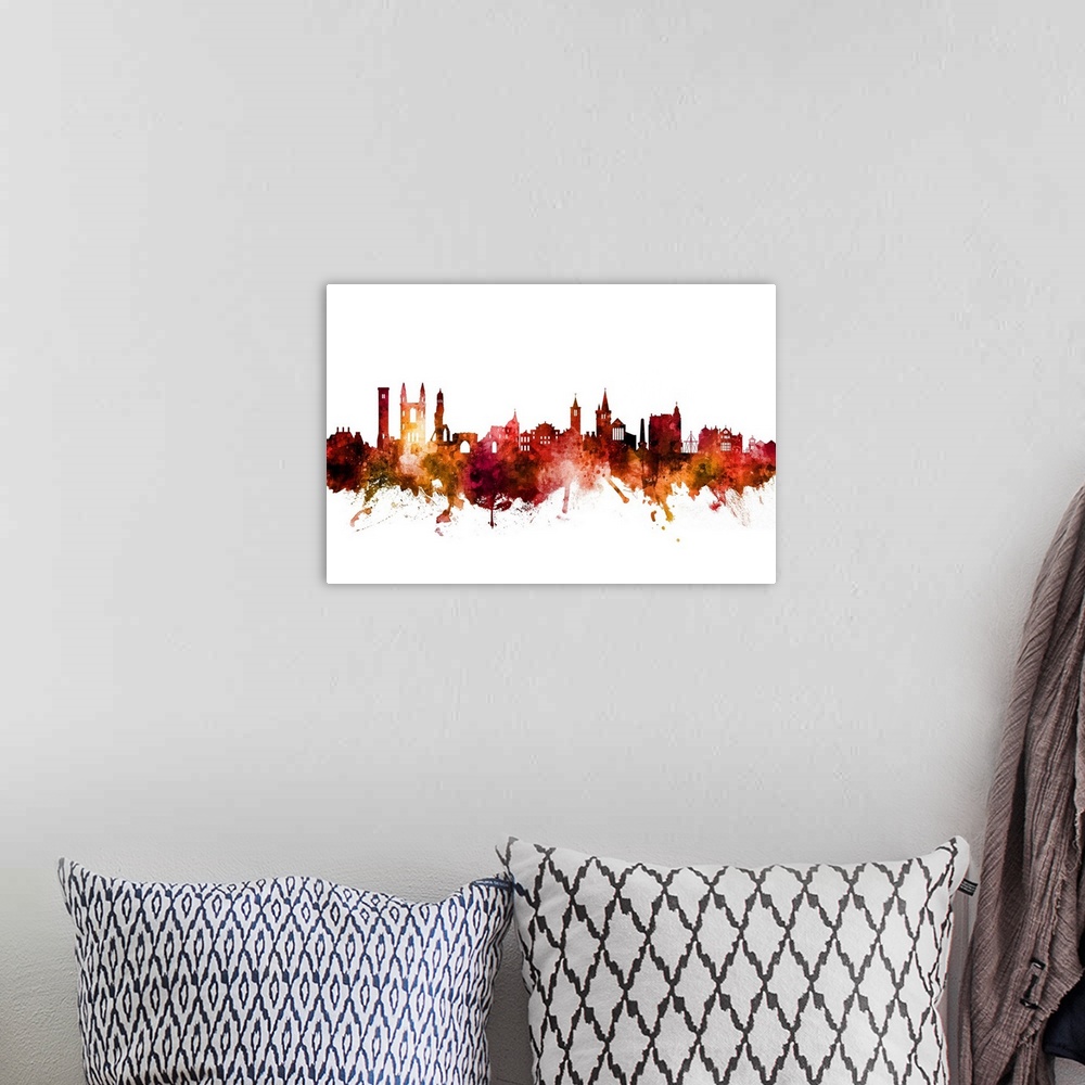 A bohemian room featuring Watercolor art print of the skyline of St Andrews, Scotland, United Kingdom.