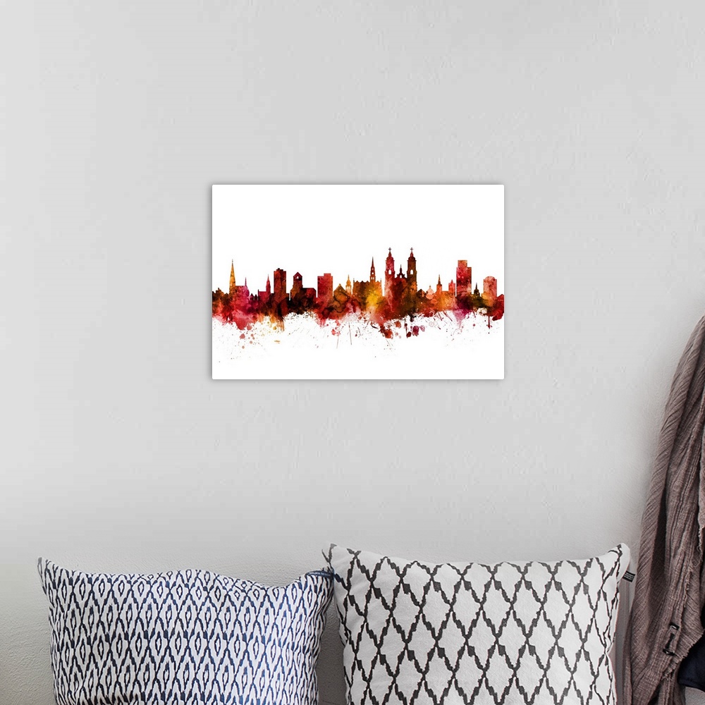 A bohemian room featuring Watercolor art print of the skyline of St Gallen, Switzerland.