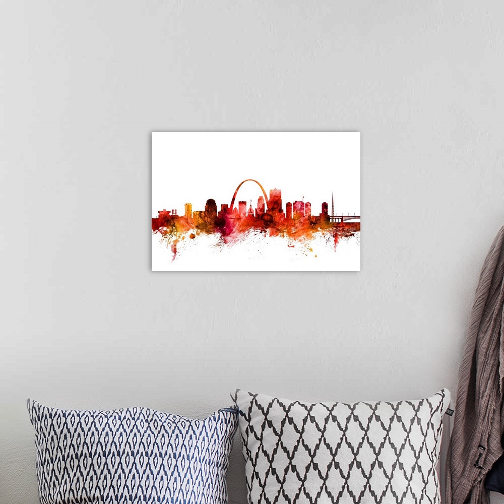 A bohemian room featuring Watercolor art print of the skyline of St Louis, Missouri, United States.