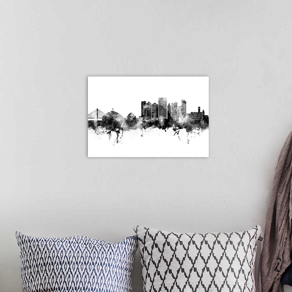 A bohemian room featuring Watercolor art print of the skyline of Tacoma, Washington, United States