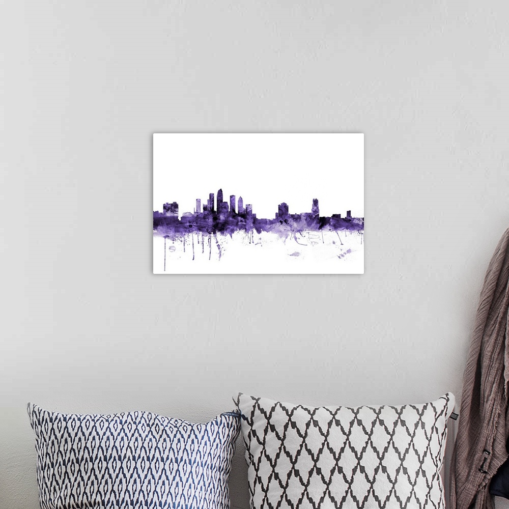 A bohemian room featuring Watercolor art print of the skyline of Tampa, Florida, United States