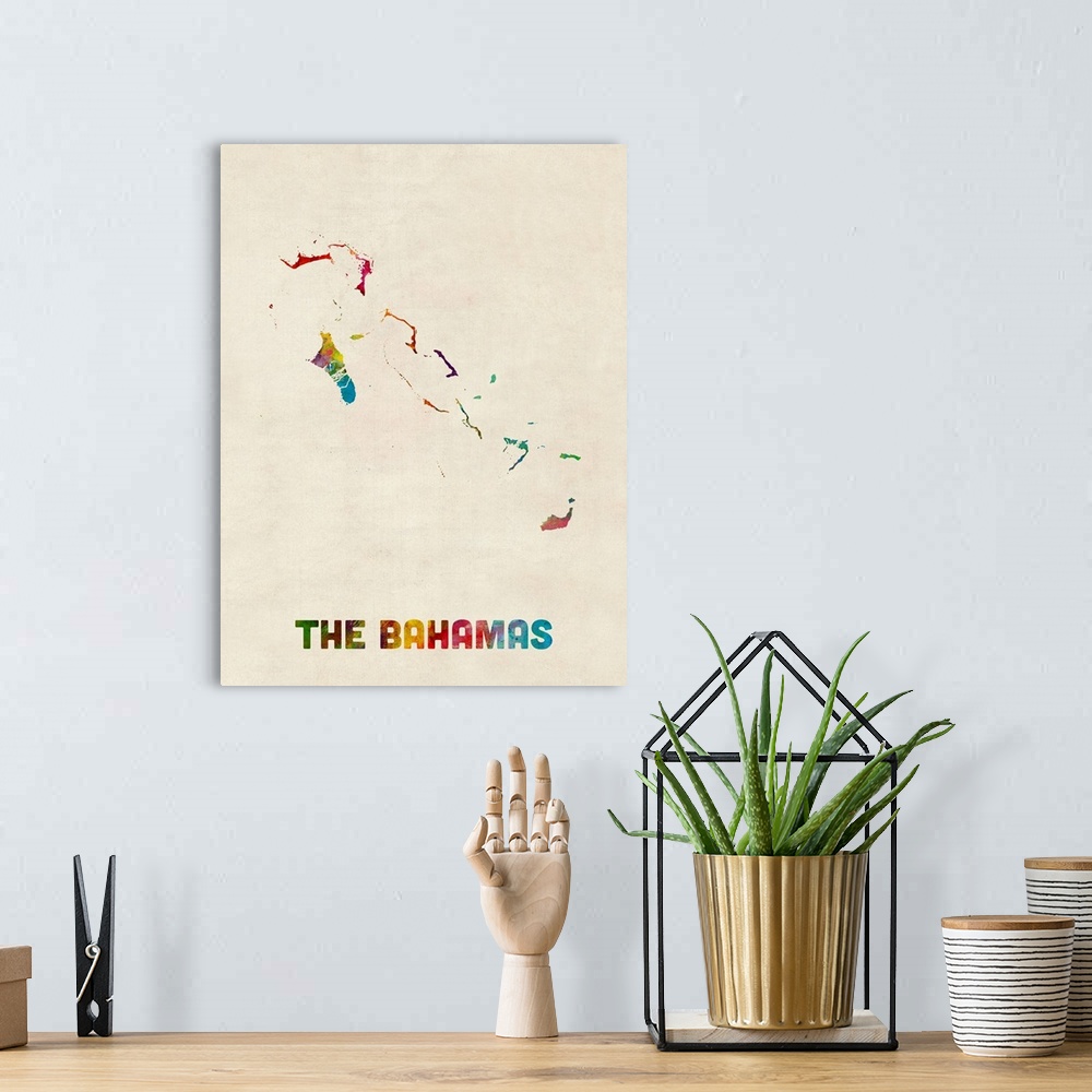 A bohemian room featuring A watercolor map of The Bahamas
