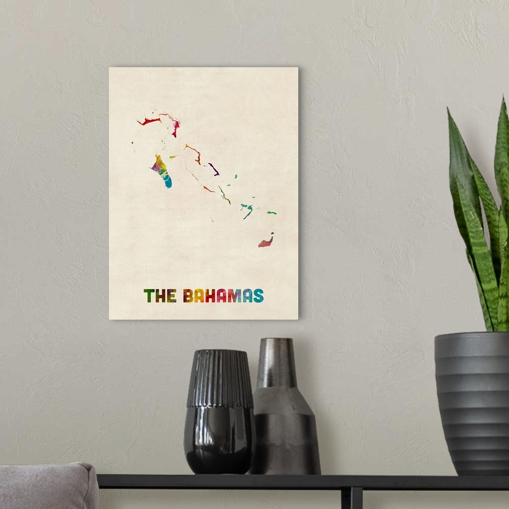 A modern room featuring A watercolor map of The Bahamas