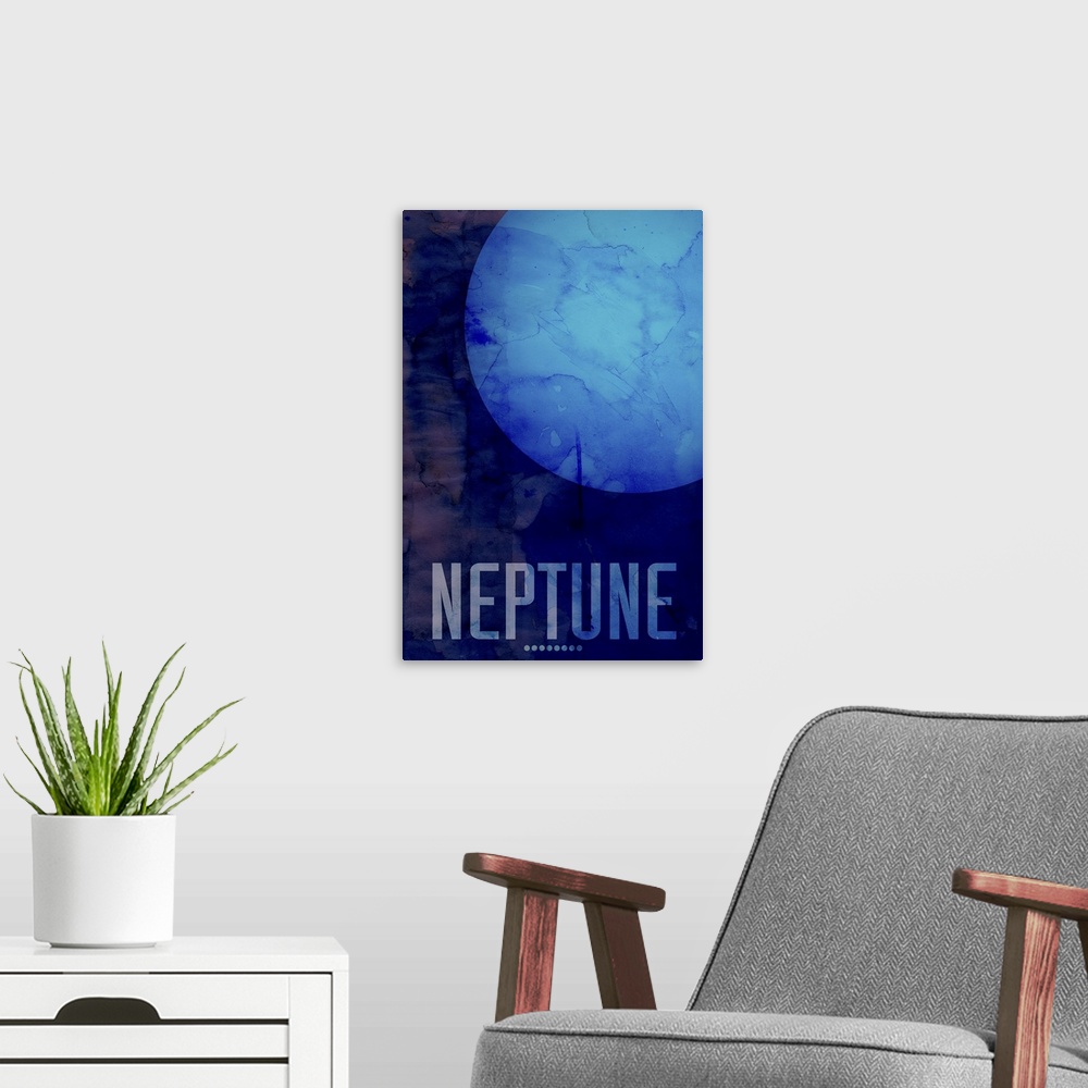 A modern room featuring The Planet Neptune, number 8 in a set of 9 prints featuring the planets of our Solar System. Nept...