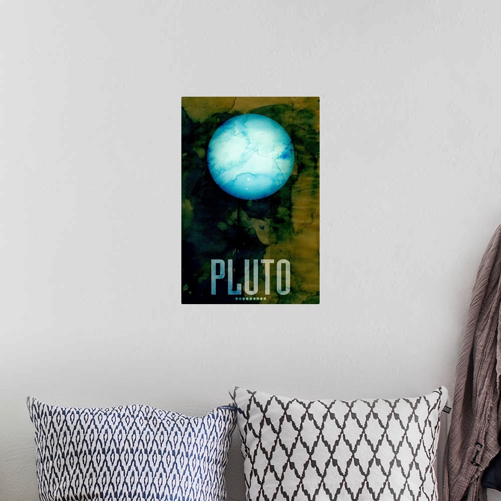 A bohemian room featuring The Planet Pluto, number 9 in a set of 9 prints featuring the planets of our Solar System. Origin...