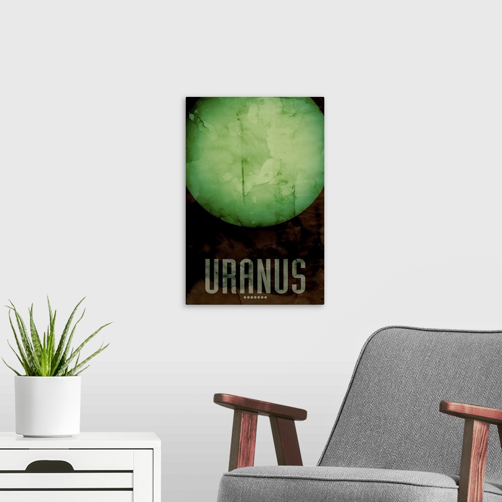 A modern room featuring The Planet Uranus, number 7 in a set of 9 prints featuring the planets of our Solar System. Uranu...