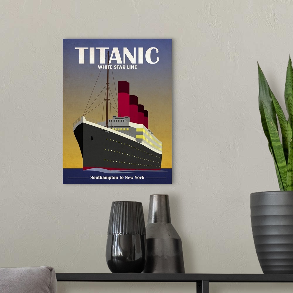 A modern room featuring Titanic Ocean Liner Cruise Ship Art Deco Print
