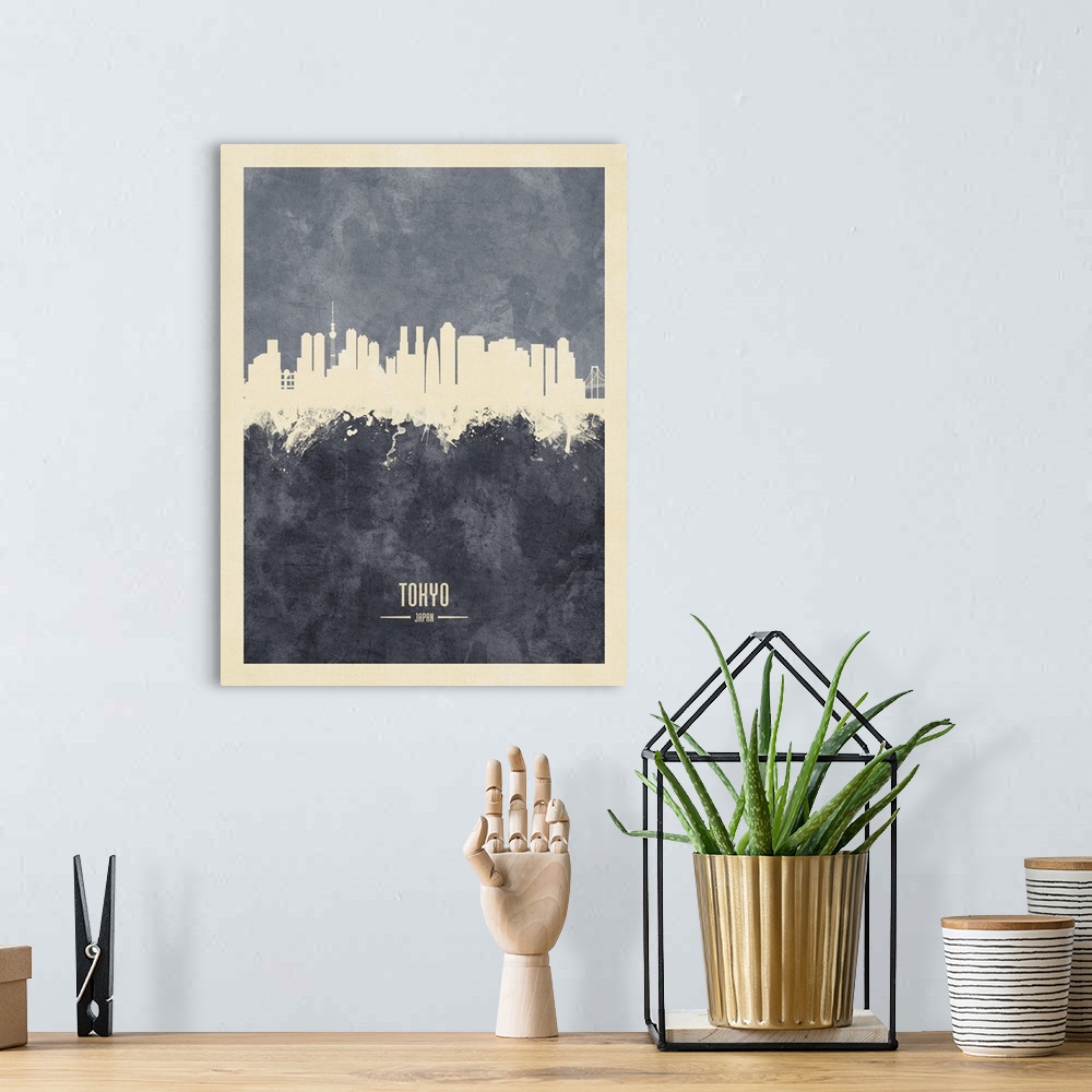 A bohemian room featuring Watercolor art print of the skyline of Tokyo, Japan