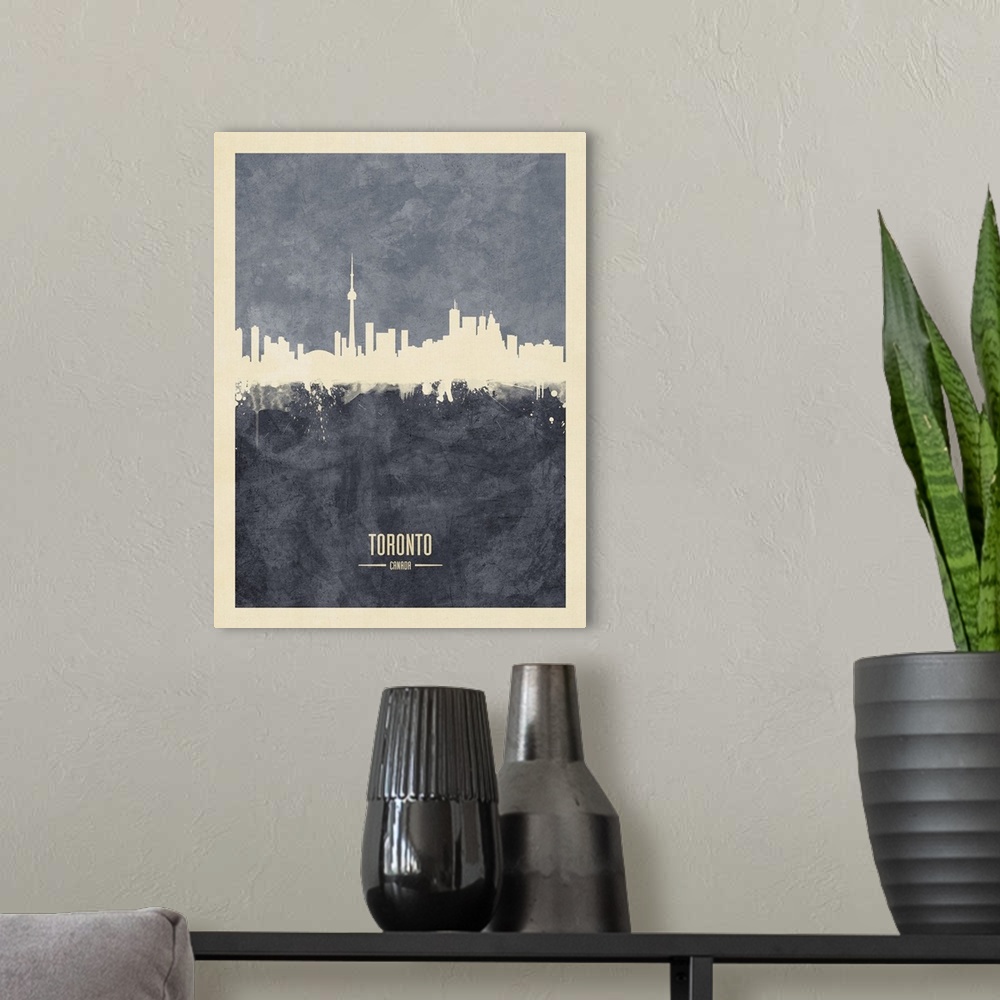 A modern room featuring Watercolor art print of the skyline of Toronto, Canada