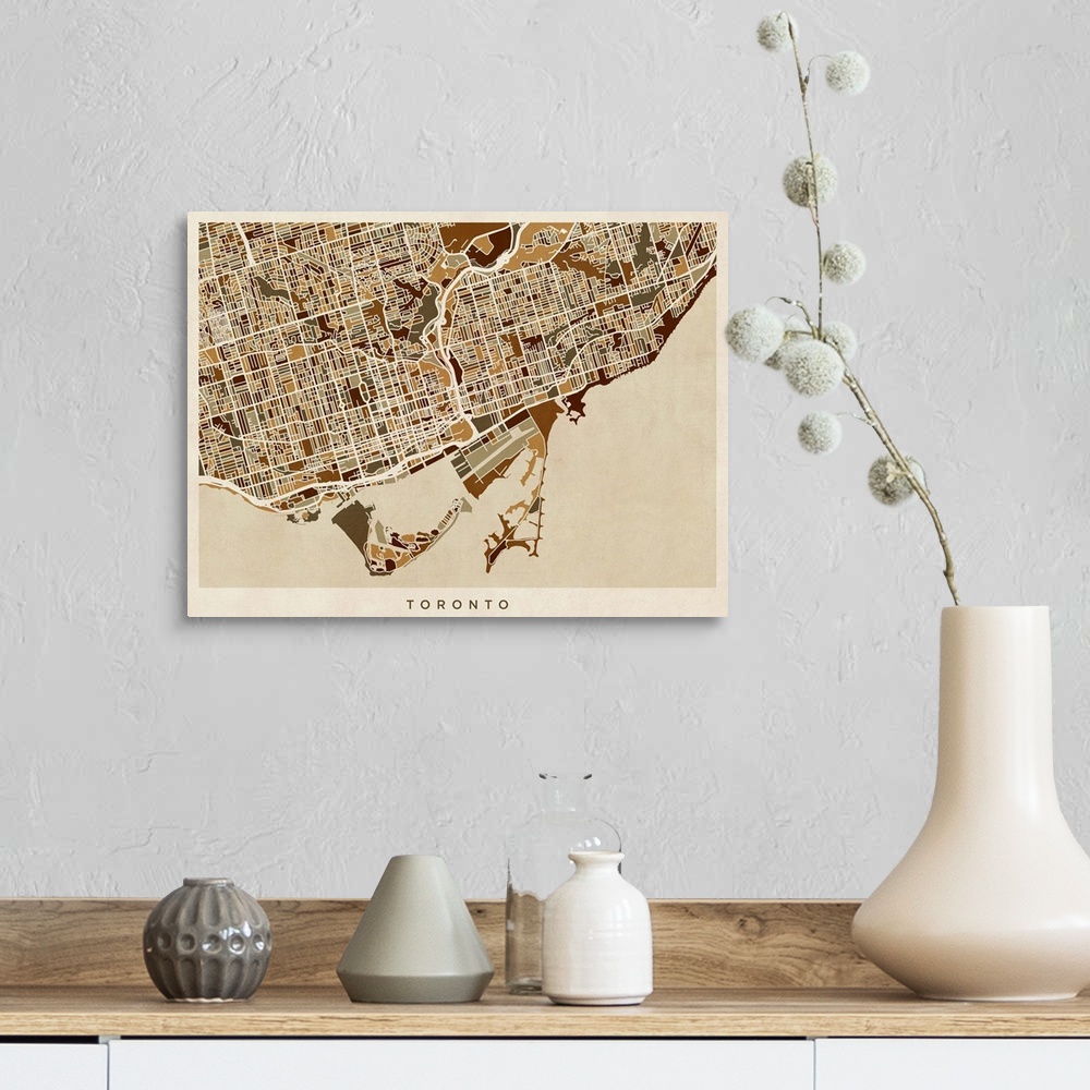 A farmhouse room featuring Art map of Toronto city streets.