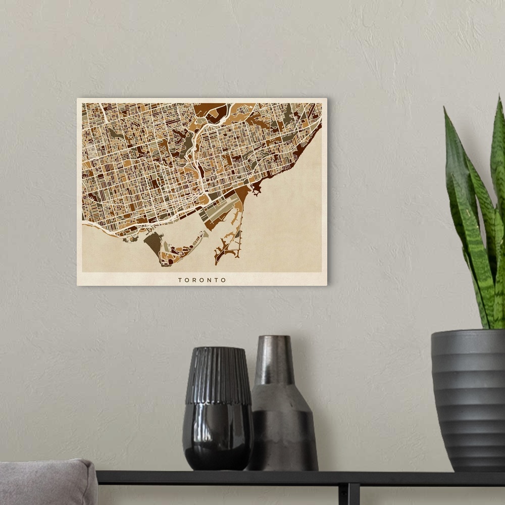 A modern room featuring Art map of Toronto city streets.