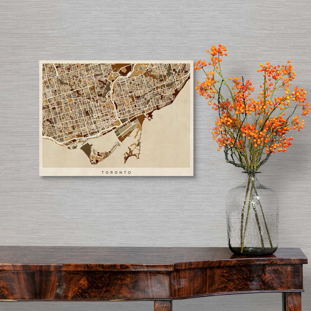 A traditional room featuring Art map of Toronto city streets.