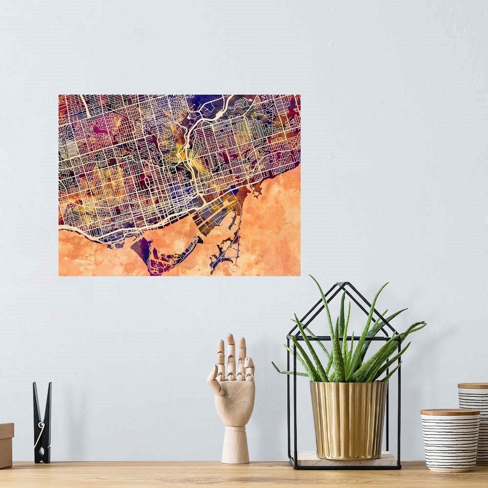 A bohemian room featuring Contemporary colorful city street map of Toronto.