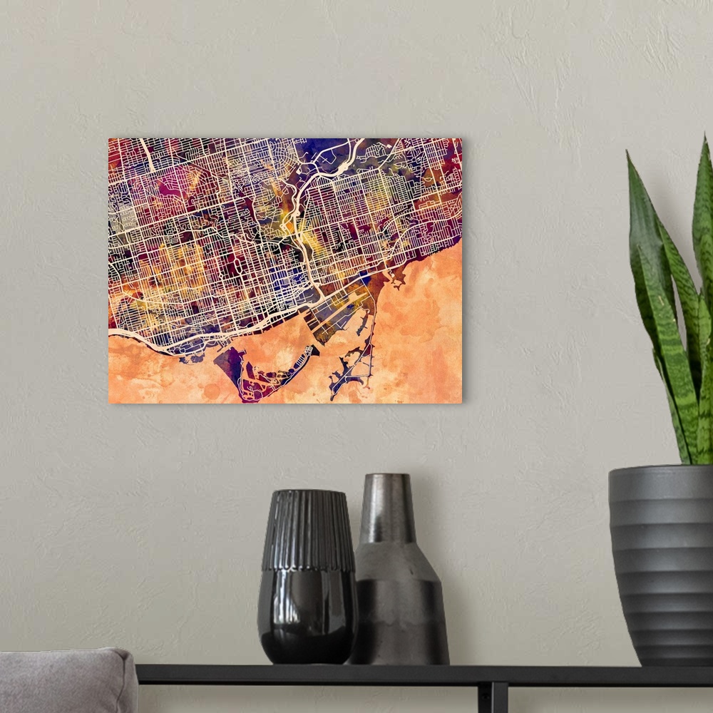 A modern room featuring Contemporary colorful city street map of Toronto.